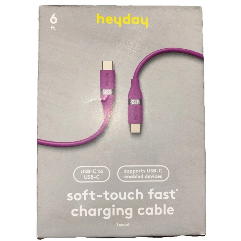 heyday USB-C to USB-C Soft-Touch Cable Fast Charging 6ft Purple